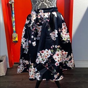Silky Black floral skirt